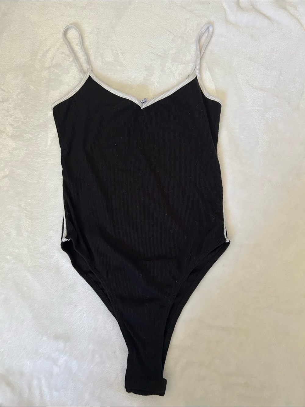 Princess Polly Black Ribbed Bodysuit with White Trim
